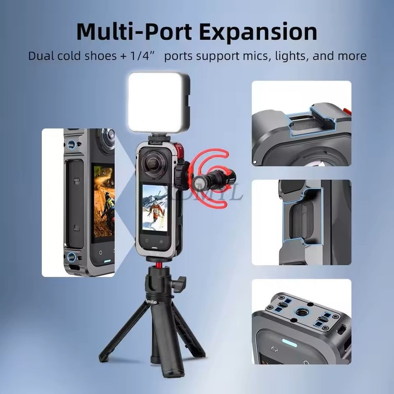 Aluminum Protective Rabbit Cage For Insta360 X5 With Lens Cover Cold Shoe Mount 4