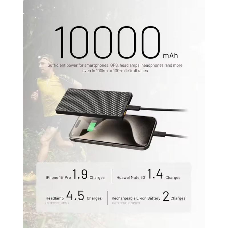NITECORE NB10000 Gen3 Carbon Fiber Power Bank 10000mAh Ultra Lightweight Fast Charging USBC 3