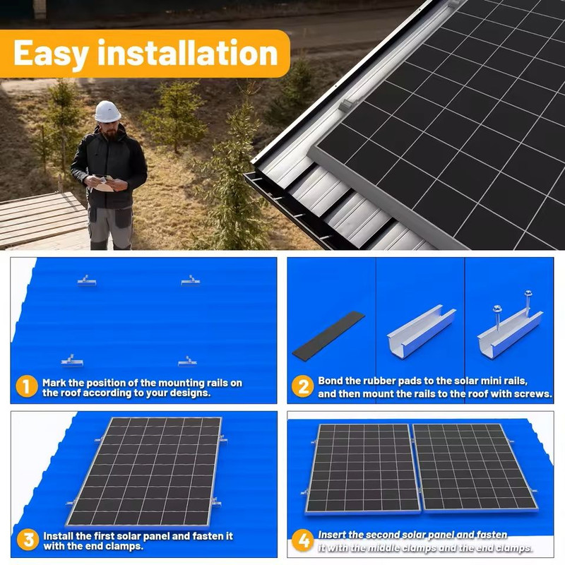 Solar Panel Mounting Bracket Kit With Mini Rails And Rubber Pads For Shingle And Slate Roofs 4
