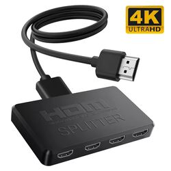 1-in 4-out 4k hdmi splitter with audio sync for tv, monitor, laptop, and game console