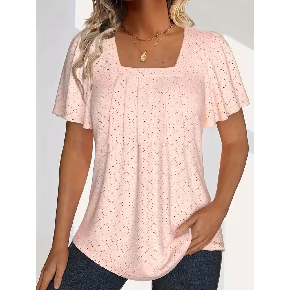 Plus Size Hollow Sleeve Blouse Elegant Ruffle Top For Office Spring Wear 0