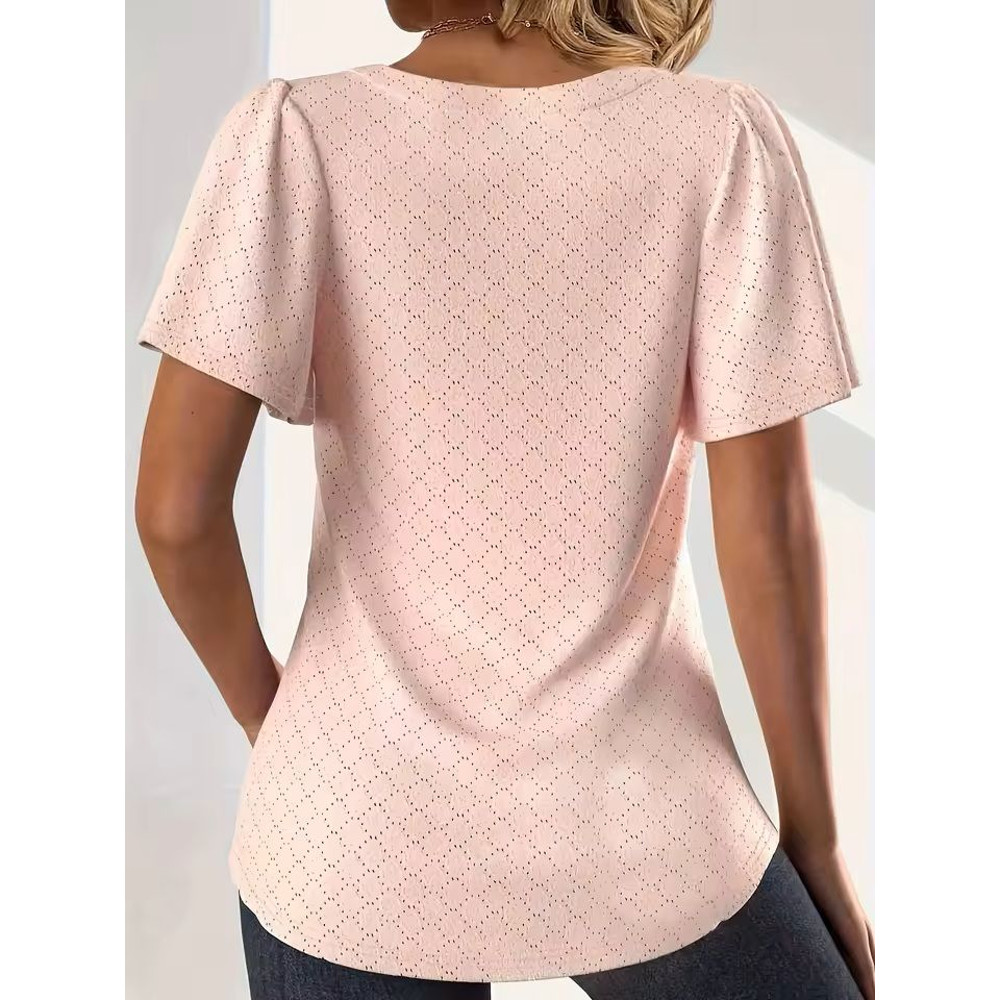 Plus Size Hollow Sleeve Blouse Elegant Ruffle Top For Office Spring Wear 2