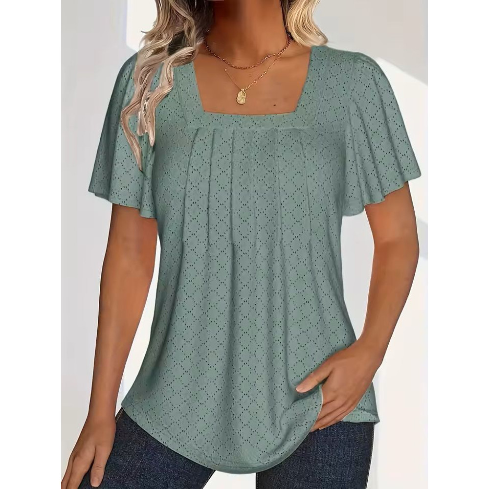 Plus Size Hollow Sleeve Blouse Elegant Ruffle Top For Office Spring Wear 5