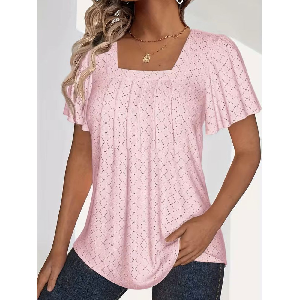 Plus Size Hollow Sleeve Blouse Elegant Ruffle Top For Office Spring Wear 6