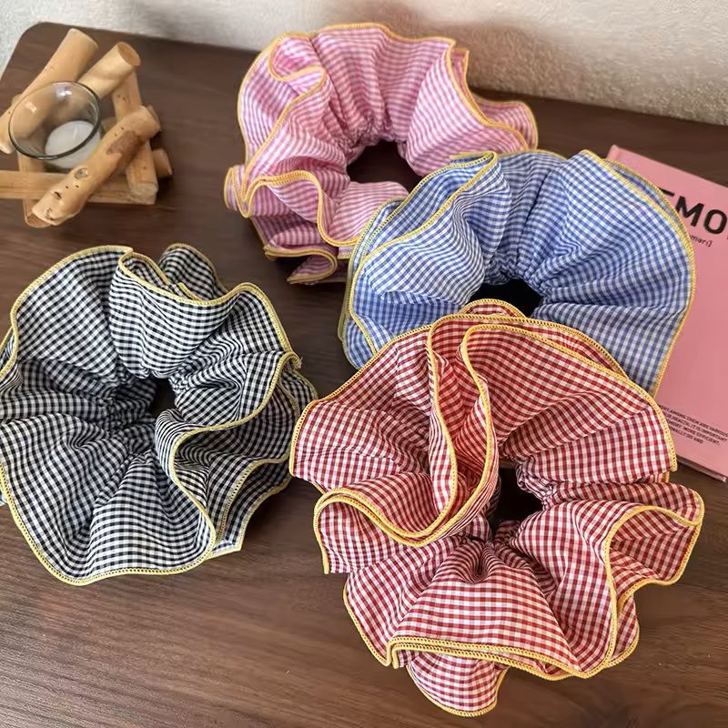 Retro Colorful Ruffle Hair Scrunchies Sweet Headbands Rubber Bands Set 3