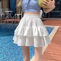 pleated ruffle a-line skirt – white tiered summer mini skirt for women