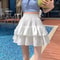 Pleated Ruffle ALine Skirt White Tiered Summer Mini Skirt For Women 0