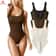 Ribbed Tummy Control Bodysuit Light Compression Shaper With Open Crotch 0
