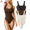 Ribbed Tummy Control Bodysuit Light Compression Shaper With Open Crotch 0