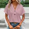 Jacquard VNeck Blouse Casual Summer ButtonUp Shirt For Women 2