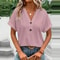Jacquard VNeck Blouse Casual Summer ButtonUp Shirt For Women 2