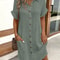 Vintage V Neck Cotton Linen Mini Dress Casual Summer ThreeQuarter Sleeve Holiday Style 2