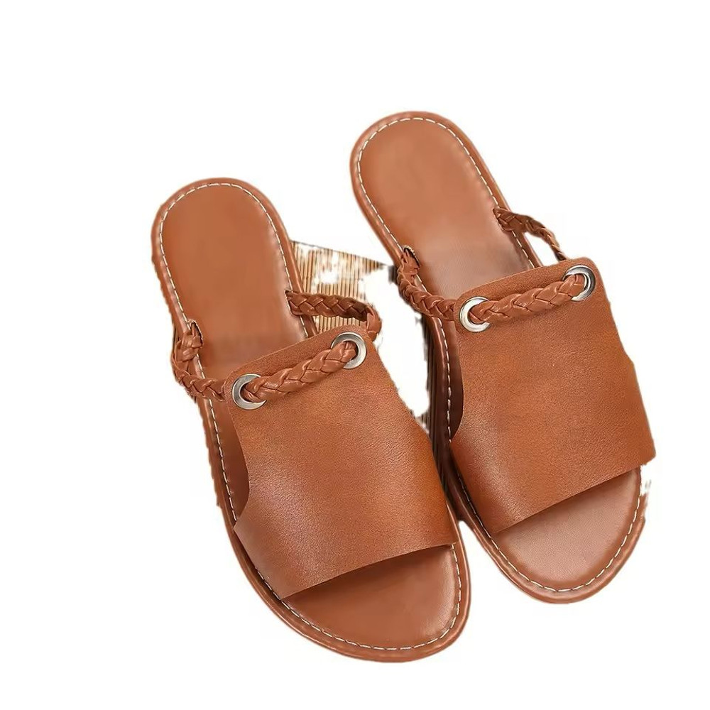 Square Toe Slip On Flat Sandals For Women Summer Cross Strap Beach Slippers 3