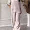 Womens Cotton Linen 2Piece Lounge Set Loose Long Sleeve Top And WideLeg Pants 3