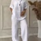 Womens Cotton Linen 2Piece Lounge Set Loose Long Sleeve Top And WideLeg Pants 6