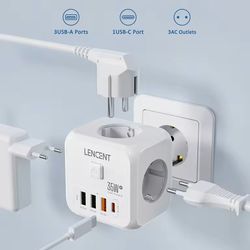 7 in 1 eu plug power strip with usb fast charging and type c pd port