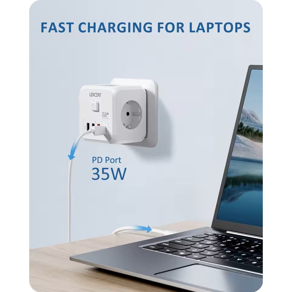 7 In 1 EU Plug Power Strip With USB Fast Charging And Type C PD Port 3