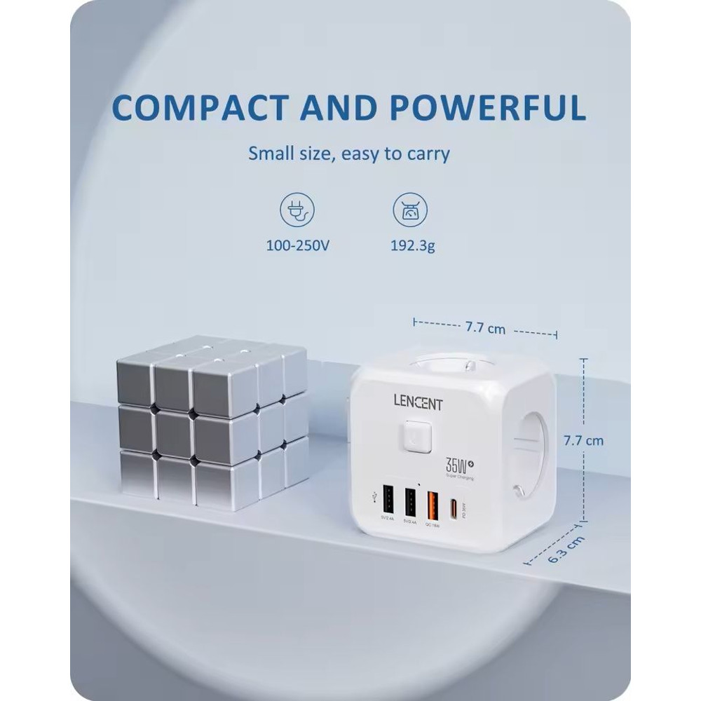 7 In 1 EU Plug Power Strip With USB Fast Charging And Type C PD Port 4