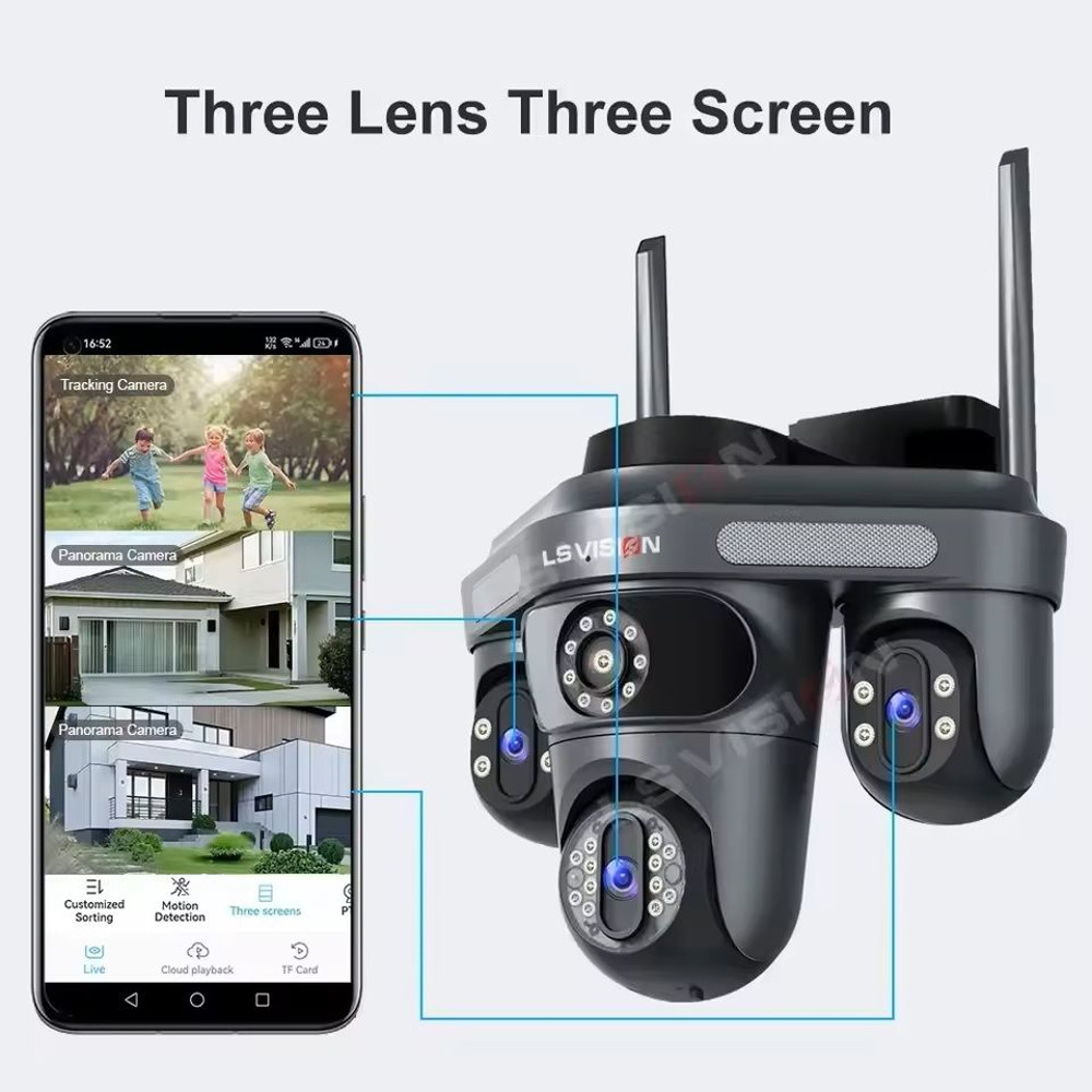 Three Lens Outdoor WiFi Security Camera With Auto Tracking And 2 Way Audio 1
