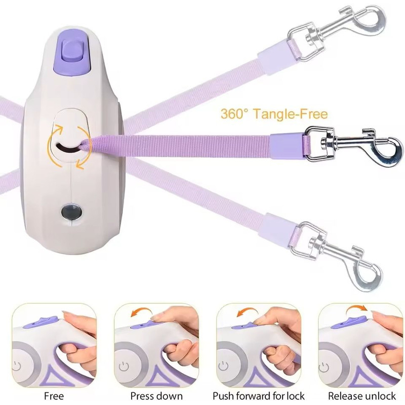 Retractable Dog Leash With LED Flashlight And Night Glow 2