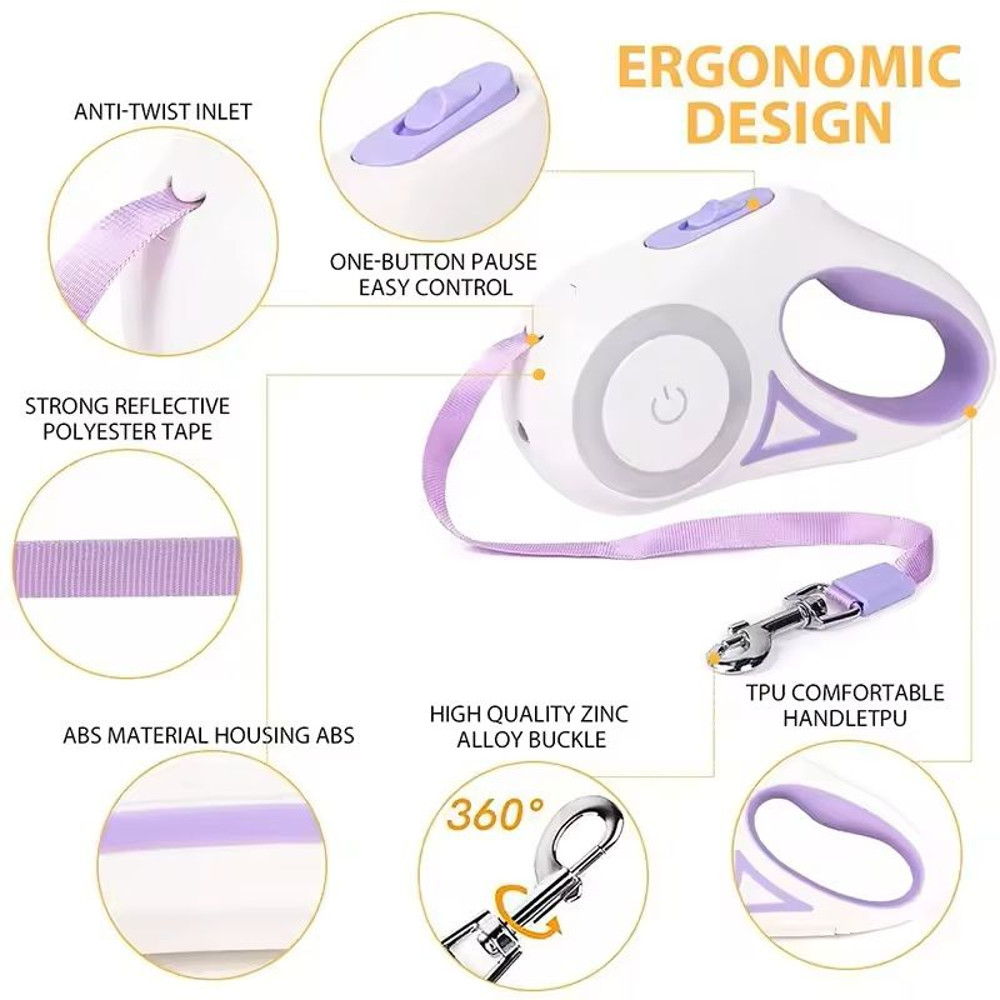 Retractable Dog Leash With LED Flashlight And Night Glow 3