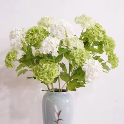 real touch hydrangea flower branch with green leaves for home and wedding decor