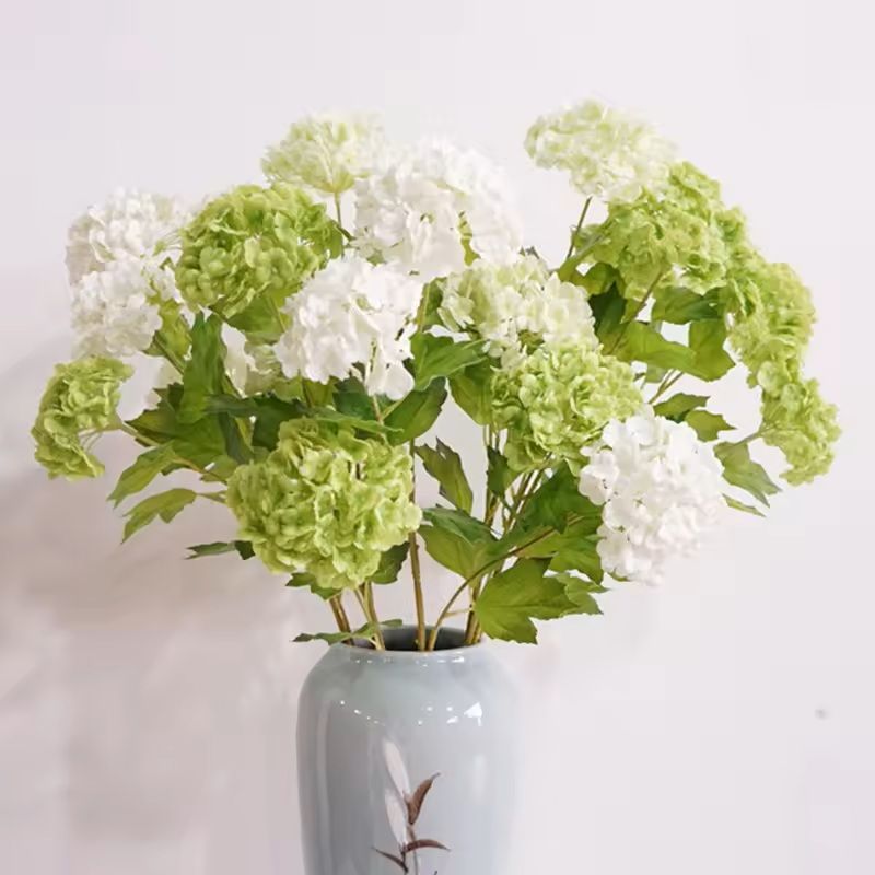 Real Touch Hydrangea Flower Branch With Green Leaves For Home And Wedding Decor 0