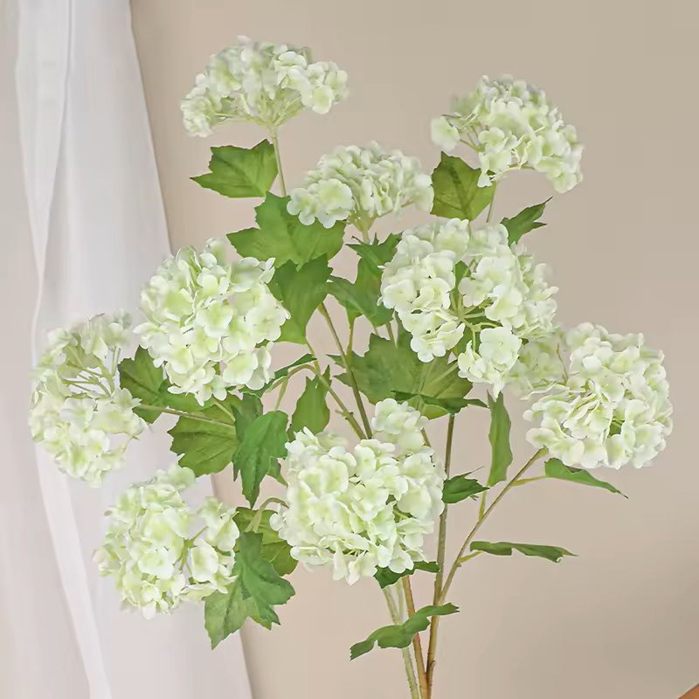 Real Touch Hydrangea Flower Branch With Green Leaves For Home And Wedding Decor 1