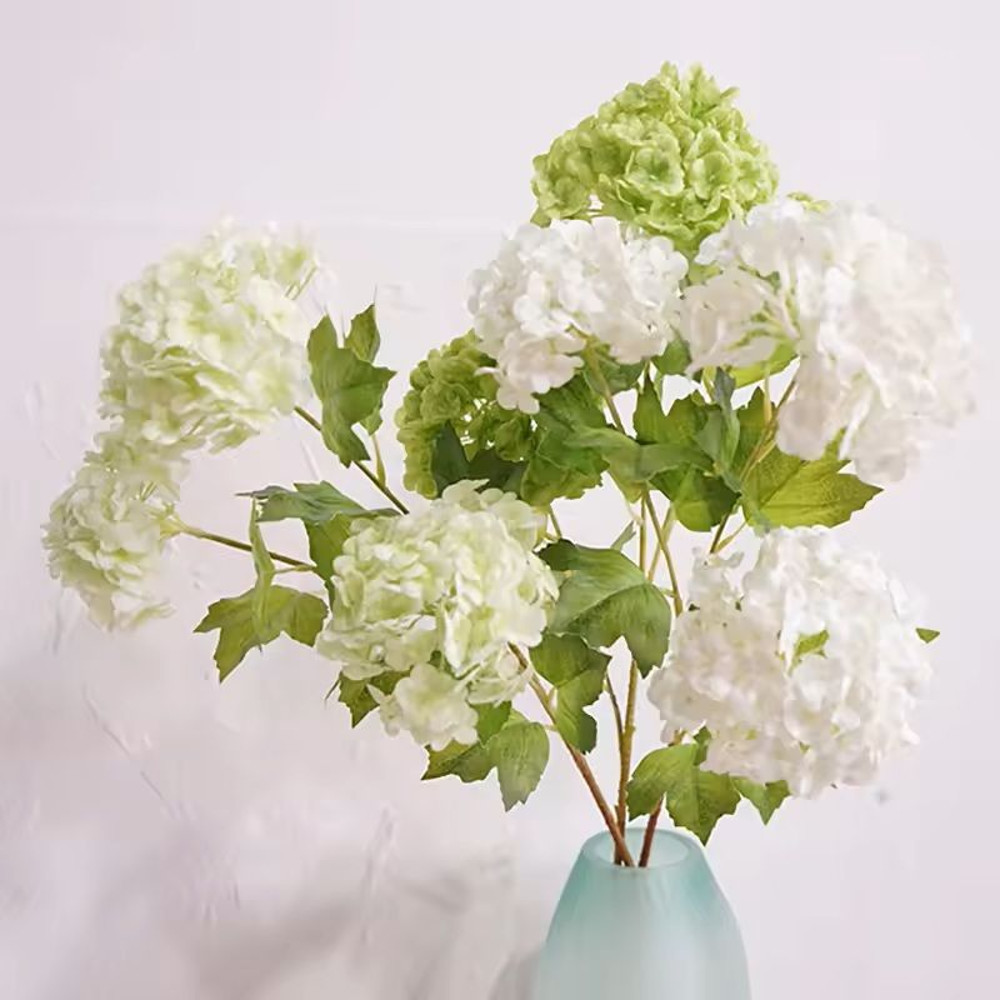 Real Touch Hydrangea Flower Branch With Green Leaves For Home And Wedding Decor 2