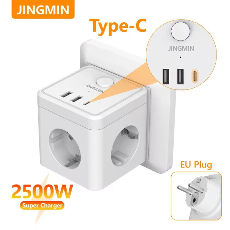 Cube Wall Socket Extender With USB And TypeC Charging 7