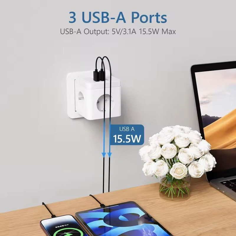 Cube Wall Socket Extender With USB And TypeC Charging 2