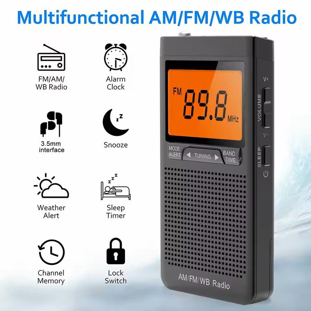 Portable Emergency Weather Radio With FM AM NOAA Alerts And Alarm Clock 0