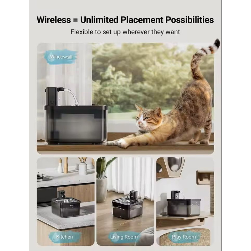 Automatic Stainless Steel Pet Water Fountain With Wireless Sensor And Battery 3