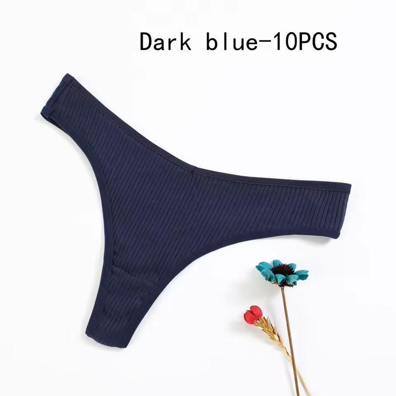 10 Pack Cotton Striped Thongs For Women 12