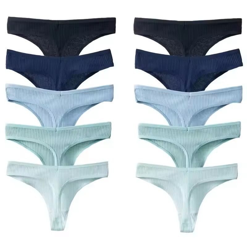 10 Pack Cotton Striped Thongs For Women 6