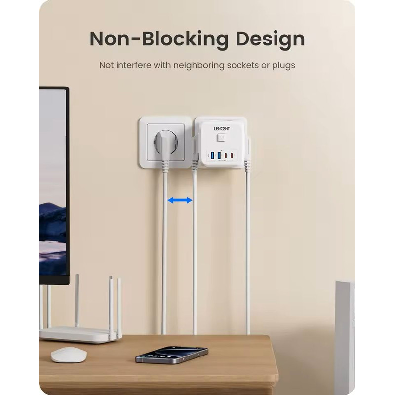7in1 EU Plug Wall Socket Extender With USBC And Switch Control 2