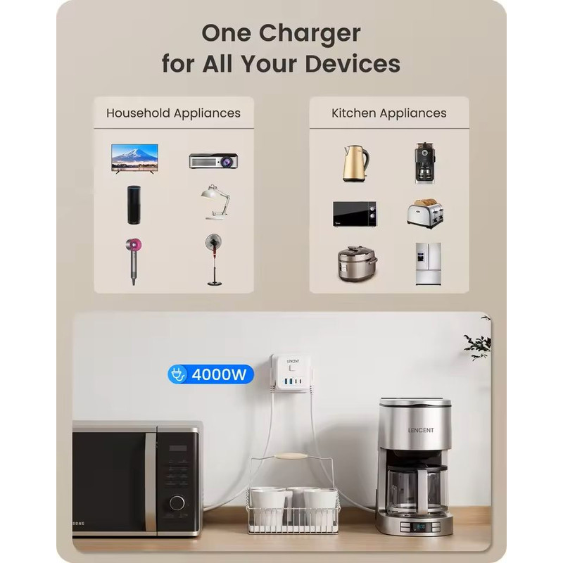 7in1 EU Plug Wall Socket Extender With USBC And Switch Control 3