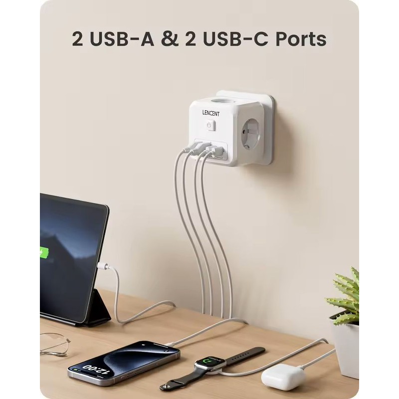 7in1 EU Plug Wall Socket Extender With USBC And Switch Control 5