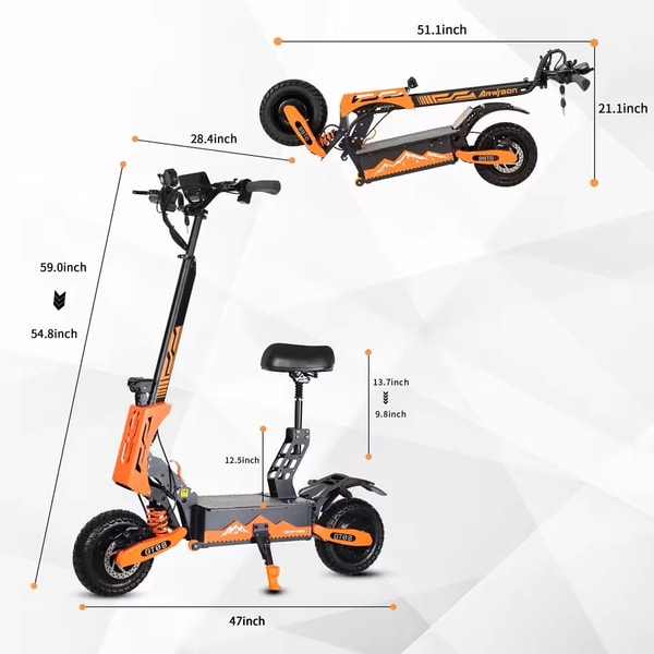 HighSpeed OffRoad Folding Electric Scooter With Dual Motor And Seat 4