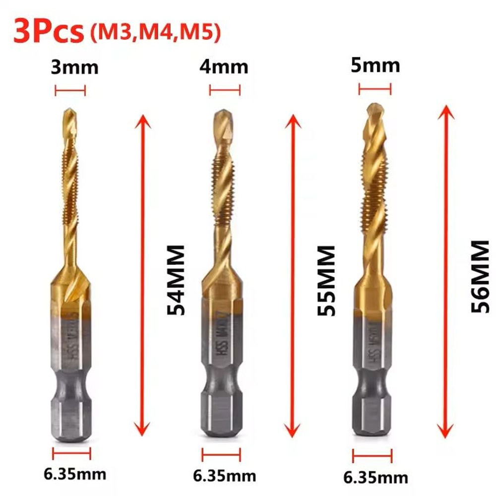 Titanium Plated Metric Tap Drill Bits With Hex Shank 18