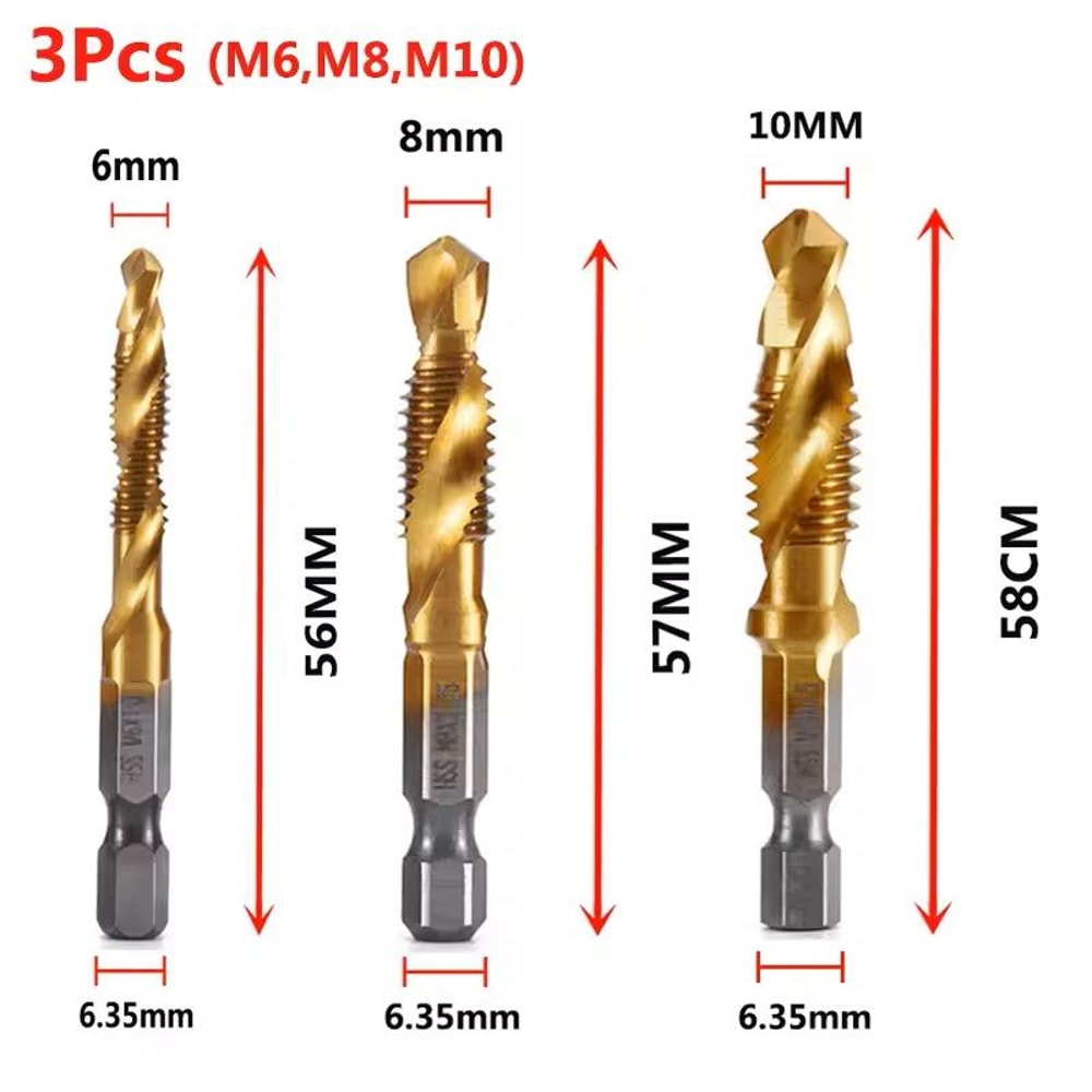 Titanium Plated Metric Tap Drill Bits With Hex Shank 19