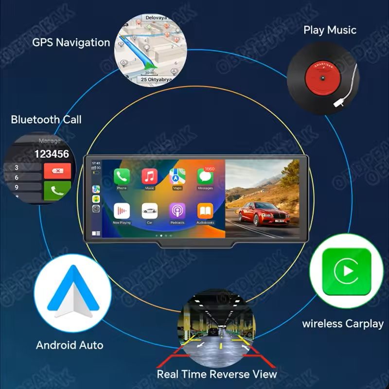 1026 Dash Cam Mirror Monitor With CarPlay Android Auto And GPS 1