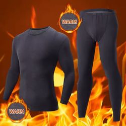 2pcs men's solid color thermal underwear set for fall and winter