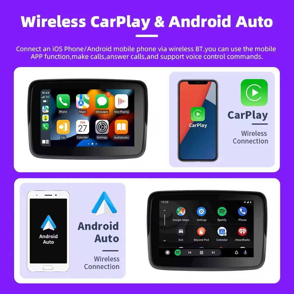 5Inch Wireless CarPlay And Android Auto Motorcycle Display Screen 2