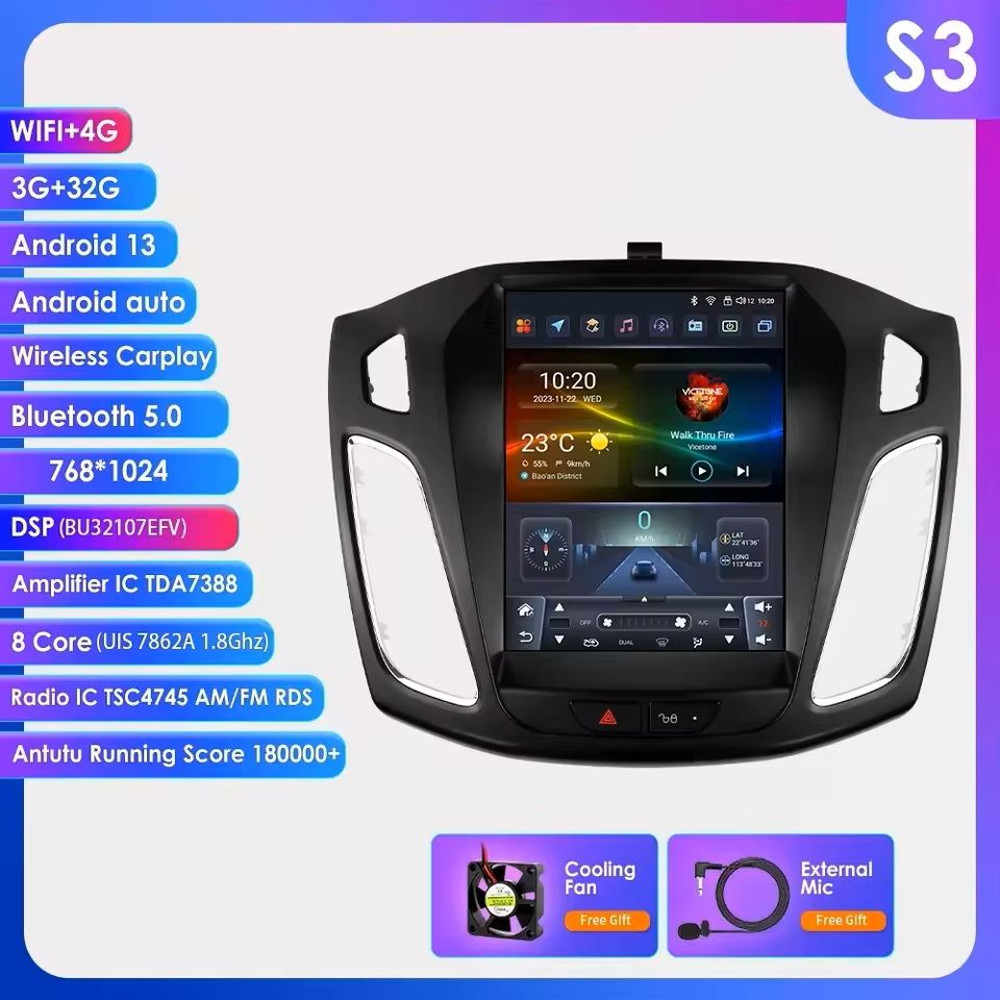 97Inch Android Car Multimedia Player With GPS And CarPlay For Ford Focus 10