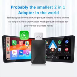 2-in-1 wired to wireless carplay and android auto adapter with usb plug