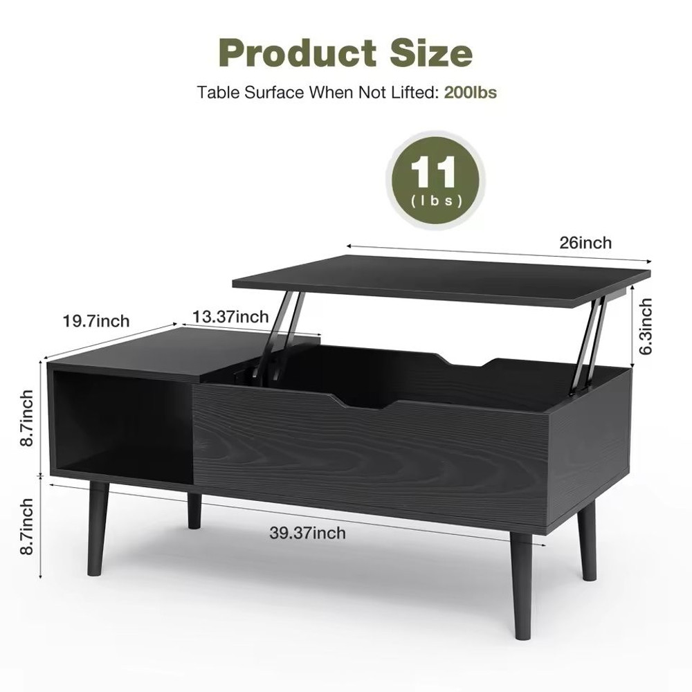 LiftTop Coffee Table With Adjustable Storage Shelf 39x20 In 1