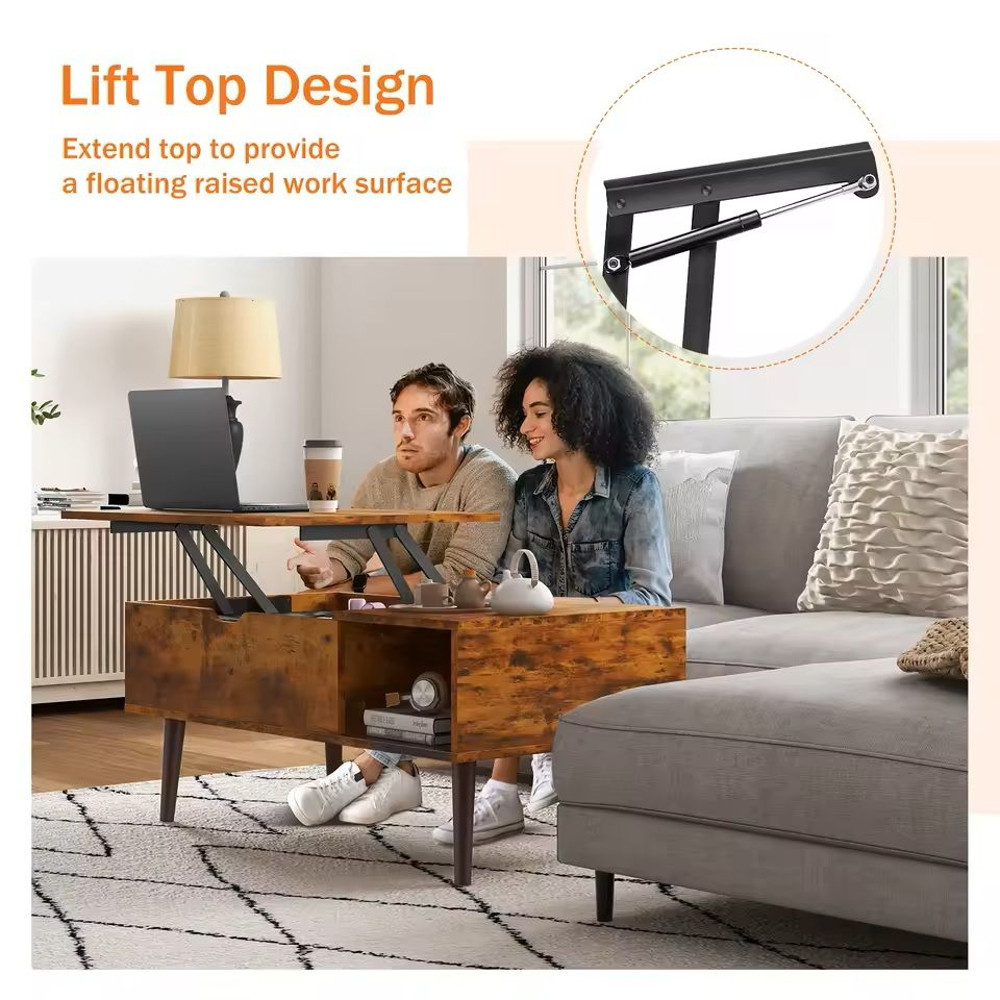 LiftTop Coffee Table With Adjustable Storage Shelf 39x20 In 3