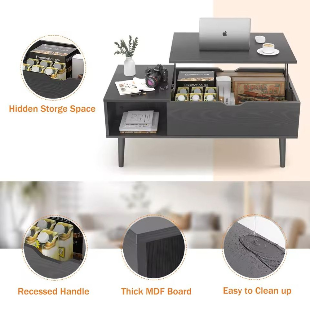 LiftTop Coffee Table With Adjustable Storage Shelf 39x20 In 5