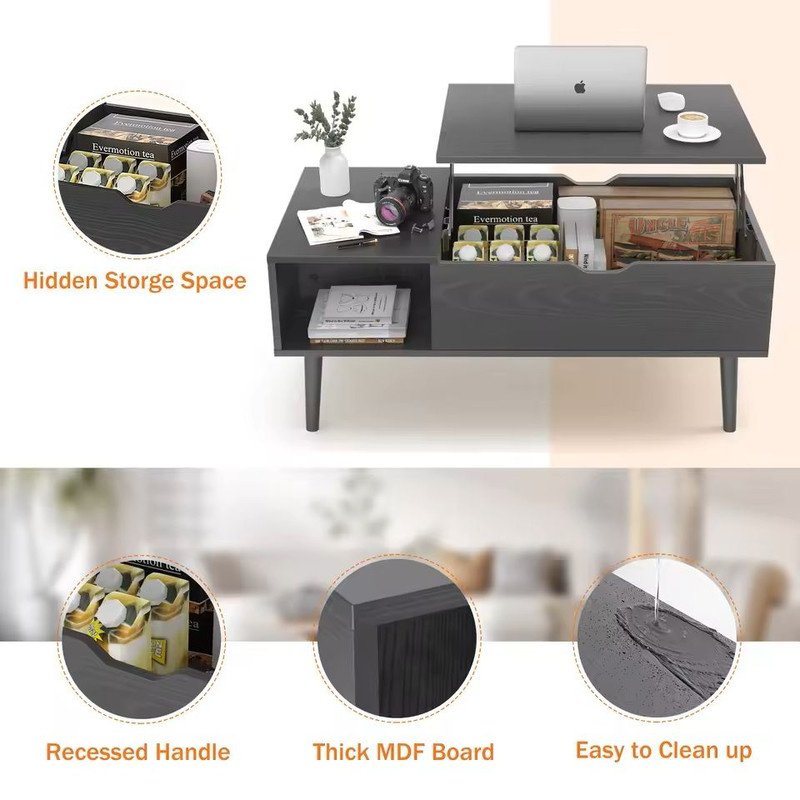 LiftTop Coffee Table With Adjustable Storage Shelf 39x20 In 5